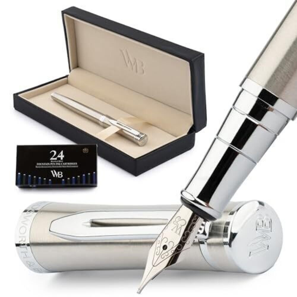 7616 Fountain Pen Set, 18K Gilded Medium Nib, Includes 24 Pack Ink